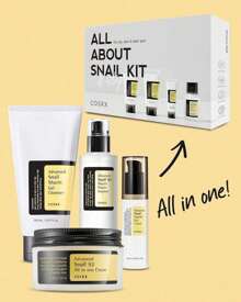 All About Snail Mucin Korean Skin Care Set, Mini Travel Essentials, Travel Size Gift Set With Snail Mucin Face Wash, Serum, Moisturizer & Eye Cream, Rejuvenating Kit