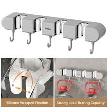 Broom Mop Holder With Hooks Wall Mounted Broom Storage Rack No Drilling Self-Adhesive Mop Broom Organizer Mop Holder Hanger For Bathroom Office Kitchen Closet Garage