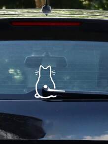 1pc Cute White Kitten Sticker Pattern For Car Rear Windscreen Wiper Bus School Bus Sticker, Add Some Fun To Your Car!11.61*7.59inch