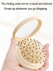 Cute Folding Air Cushion Hair Brush With Mirror, Portable Mini Compact Massage Brush For Women