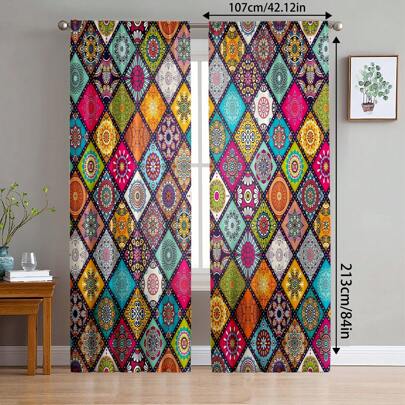 2 件卡通房间窗帘，涤纶客厅窗帘，卧室遮光窗帘，卧室装饰家居，房屋卧室婚礼装饰风格，无需钻孔的遮光窗帘