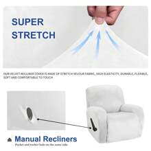 Oversized Recliner Chair Covers Velvet Plush 4 Piece Stretch Recliners Covers For Large Recliner Slipcovers Soft Washable Reclining Protector With Side Pocket - trắng - Xem 4