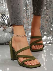 全新百搭方头女式罗马凉鞋，粗跟系带经典高跟凉鞋，女士