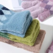 1 Paar flauschige Winter Handschuhe für Frauen, Outdoor Radfahren Sport Ski warme dicke gestrickte Touchscreen Handschuhe, geeignet als Geschenk für Freunde und Familie