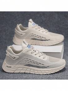 Tenis ligeros transpirables con malla para hombre, Calzado deportivo casual para hombre, Zapatillas casuales cómodas para hombre - Beis - Ver 1