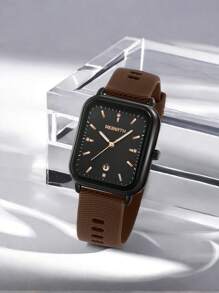 1pc Rebirth Brand Women Silicone Strap Quartz Watch With Simple Fashion Calendar, Suitable For Daily Decoration - Coffee Brown - View 3