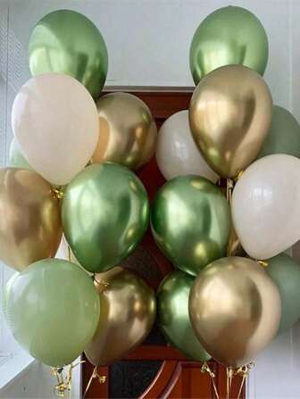 20pcs 5/10/12 Inch Retro Olive Green & Gold Chrome Color Latex Balloons, For Mother's Day, Birthday Party Decor, Bridal Shower, Christmas, Bachelorette Party, Graduation Party, Avocado Green, Metallic Gold Balloons For Wedding Decoration