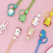 1/8pcs Cartoon Shaped Silicone Straw  Cover For Cup,Reusable Straw Cover Airtight And Dustproof Drinking Straw Cover Splashproof Straw Cute Cover Accessories Home Room Decoration Party