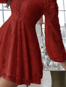 Đầm hè dài tay trễ vai buộc dây cho nữ, thích hợp cho ngày Valentine. - Đỏ - Xem 2