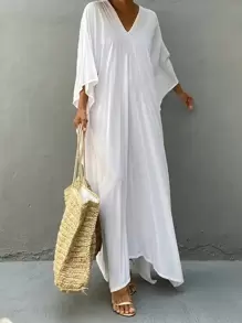 Elegancka sukienka w jednolitym kolorze - rękawy typu dolman, luźny krój, szlafrok damski | Idealny na wiosnę/lato/jesień, skromny