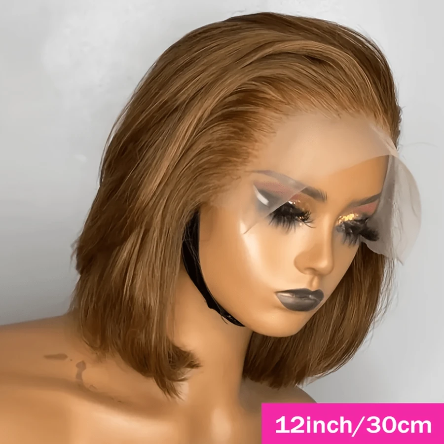 Parrucca Bob corta in capelli umani lisci, colore #4 marrone cioccolato, con frontalino in pizzo trasparente 13x4, per donne, parrucca Bob colorata in capelli umani, densità 180%