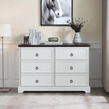 Modern Farmhouse 6-Drawer Chest Of Drawers For Bedroom, Wooden Bedroom Drawer Dresser With 6 Storage Drawers,6 Drawer Dresser Chests For Bedroom White