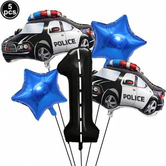 5 Sets Police Themed Balloon Decorations,40 Inch Number 1-9 Balloons Suitable For Birthday,Party,Police Theme Party,Police Party Decoration