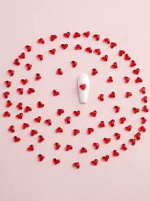 100PCS Cherry Red Bow Heart Rose Flower Nail Charms Dark Red Tie Valentine's Day Nail Parts Supplies For DIY Women's Nail Salon Design Decoration Nails