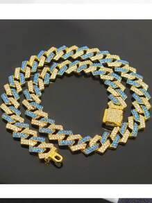 Collar de Miami con circonita cúbica azul, dorada y dorado-azul, joyería unisex de hip hop, diseño de lujo, accesorios para fiestas en la playa, conjunto de regalos de Navidad, Acción de Gracias, Año Nuevo, viene con caja