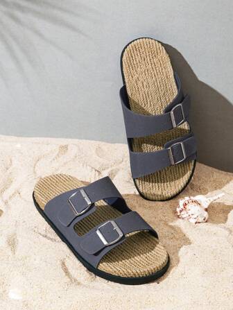 DISARCON 新款夏季男士凉鞋，高端/时尚/百搭/商务/大码男鞋，金属双扣设计，可调节经典复古拖鞋，适合户外休闲度假，防滑/透气/耐用/沙滩拖鞋，室内外浴室家居拖鞋，四季皆宜