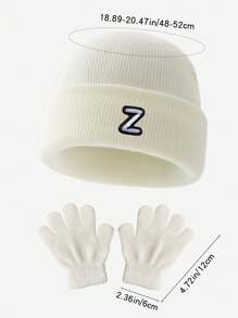 2pcs Children's Knitted Hat Set Of 26 Letters, Soft Warm Windproof Gloves,Suitable For Male And Female Babies Autumn And Winter Daily Collocation - White - View 7