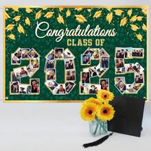 Congratulations Graduation Photo Banner Personalized Class Of 2025 Photo Banner, Graduation Decorations Class Of 2025 Green Graduation Photo Backdrop For 2025 Graduation Party Decorations - Army Green - View 3