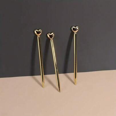 Canetas esferográficas douradas em formato de coração com tinta preta, 1/3/6 unidades - Ferramentas de escrita fofas e criativas com ponta fina, adequadas para materiais escolares, assinaturas de casamento e embalagens de presente de volta às aulas