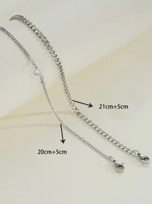 17KM 2pcs Heart Rhinestone Stainless Steel Chain Anklet Set, Simple Women Gift For Date, Vacation, Daily Wear