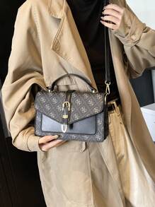 1 pieza Bolso de mensajero pequeño de estilo occidental simple con estampado, bolso de hombro cuadrado pequeño con textura, nueva del invierno 2024