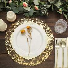 12Pcs Disposable Gold Placemats, Metal Round Disposable Golden Foil Table Pads, 13 Inches (About 33.0 Cm) Gold Foil Grid Pressed Autumn Table Mats, Household Bowl Plate Mat, Suitable For Dining Tables, Weddings, Birthdays, Parties, Holidays, Home Decoration ( Gold )