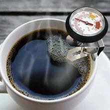 Accesorios para café YRP, termómetro de alimentos, termómetro de café de acero inoxidable con pinza, 1 pieza negro, aguja de grabado para café, termómetro inductivo 0°-100°/32°F~212°F, adecuado para cafetera, taza de café, contacto con alimentos, jugo, agua caliente, utensilios de cocina, herramientas para hacer café, espuma de leche, chocolate, capuchino, de vuelta a la escuela