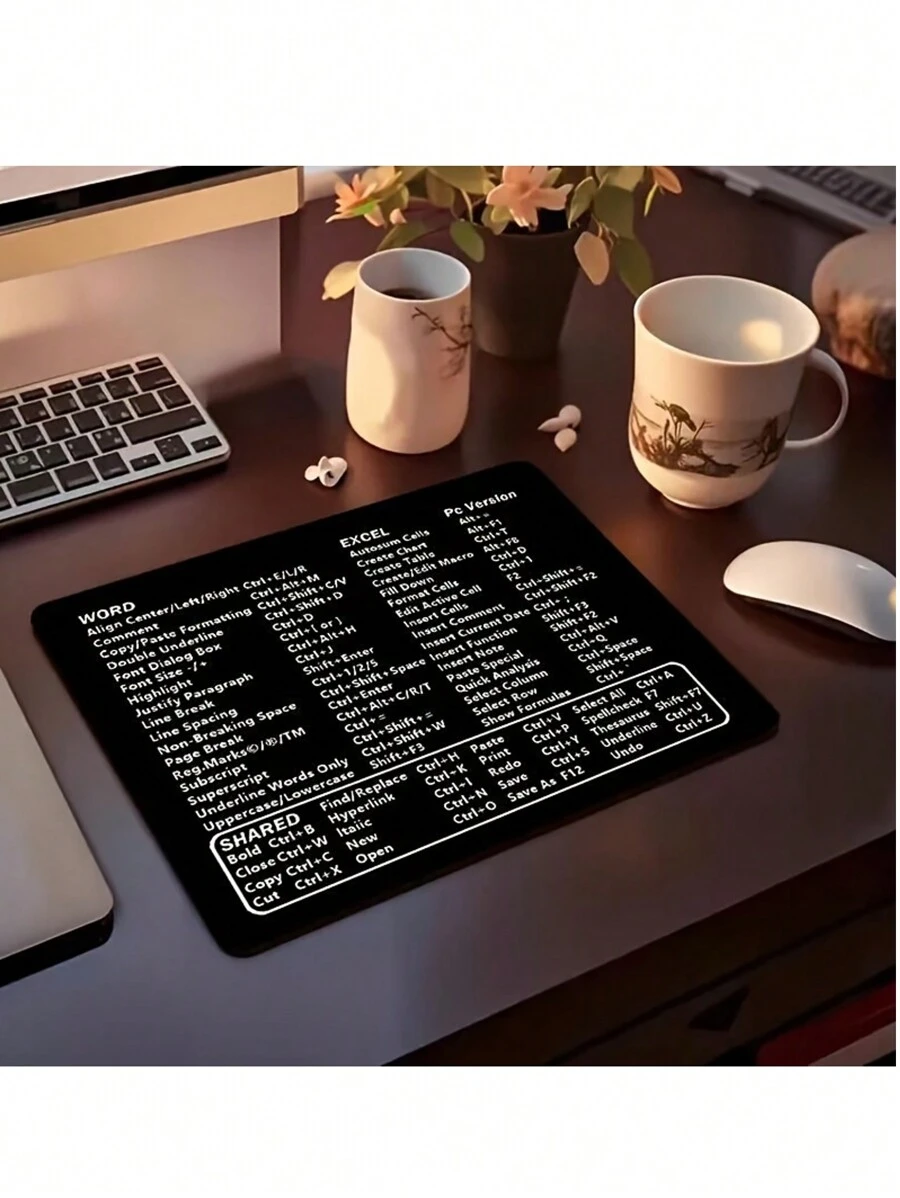 1pc Keyboard Shortcuts Mouse Pad For Microsoft Word And Excel (PC/Windows) - Thicker Non-Slip Rubber Base - Multicolor - View 1