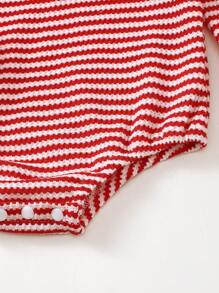 Baby Girls Red Striped Heart Embroidery Bodysuit, Adorable & Interesting Bodysuit, Best Gift For Babies
