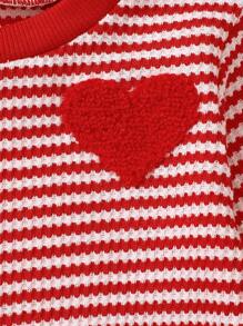 Baby Girls Red Striped Heart Embroidery Bodysuit, Adorable & Interesting Bodysuit, Best Gift For Babies