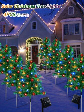4-packs op zonne-energie werkende kerstboomverlichting - 20 LED's LED in meerdere kleuren, 2 standen - Perfect voor buitendecoratie, tuin, erf, gazon en bruiloft (1/3/4-packs)