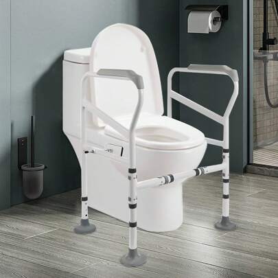 Toilet Rail - Medical Bathroom Safety Frame For Elderly Handicap And Disabled - Adjustable Toilet Safety Handrail