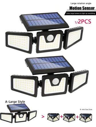 Solar Motion Sensor Lights Outdoor, 1/3 Heads Security Lights Solar Powered, 74 LED 100LED Flood Light Motion Detected Spotlight For Garage Yard Entryways Patio, IP65 Waterproof Halloween Christmas Thanksgiving Gift