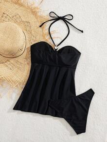 Nowy Jednokolorowy Zestaw Bikini, Stylowy Balerinkowy Dekor Sztucznych Pereł Dekoracyjnych Strojów Kąpielowych Do Fotografii Plażowej Latem