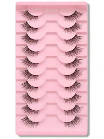 10 Pairs Cat Eye Lashes With Natural Criss-Cross Design & Elongated Black Lines, Suitable For Daily Use And Dates, Essential For Makeup Strip Lashes, Lashes, Eyelashes, Fake Lashes