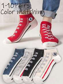 1-10 Pairs Multi-Color Breathable Low Cut Ankle Socks, Odor Resistant, Stylish Sports Socks With Shoelaces For Men And Women (Assorted Colors)