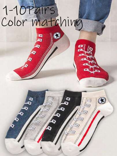 1-10 Pairs Multi-Color Breathable Low Cut Ankle Socks, Odor Resistant, Stylish Sports Socks With Shoelaces For Men And Women (Assorted Colors)