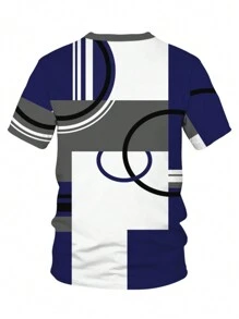 Men's Casual Summer Outfit Set - Color Block T-Shirt & Shorts Combo, Breathable Polyester Blend, Machine Washable - Multicolor - View 3