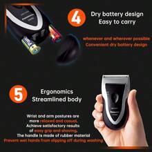 Panasonic ES3831K405 Electric Shaver, Stainless Steel Blades, Floating Heads, Battery Operated, Wet & Dry Use, Fully Washable, Ergonomic Design, Streamlined Body (Note: Batteries Not Included, Requires 2 AA Batteries To Be Installed Before Use) (Black) - Black - View 4