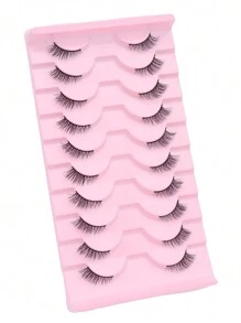 10 Pairs Cat Eye Cross-Shaped Elongated Black Eyelashes, Suitable For Daily And Date Makeup