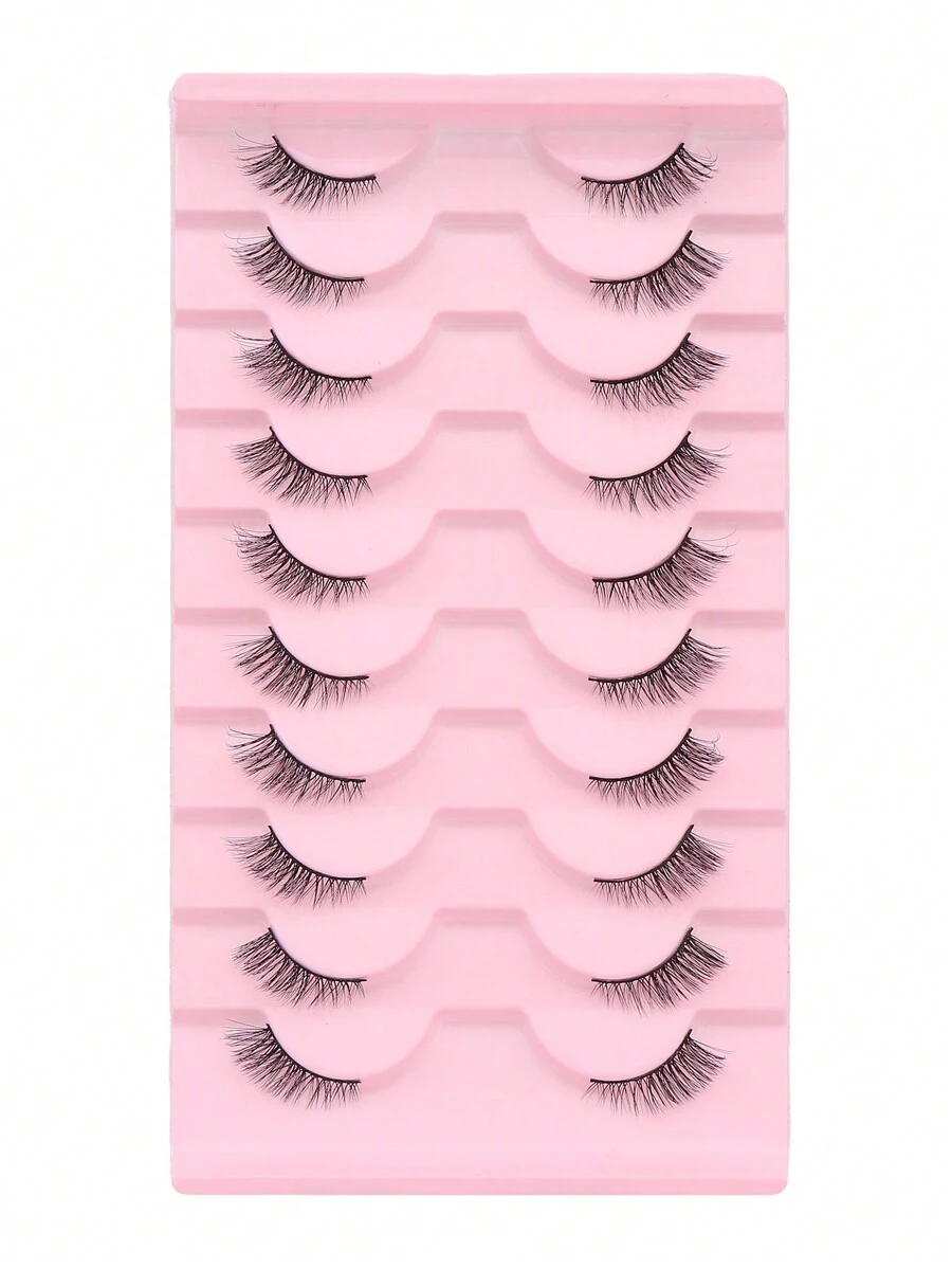 10 Pairs Cat Eye Cross-Shaped Elongated Black Eyelashes, Suitable For Daily And Date Makeup