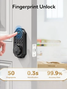 Fingerprint Keyless Entry Door Lock With App Control, Smart Door Lock For Front Door, Electronic Keypad Deadbolt Lock With 2 Keys, Auto Lock, One Time Code, IP54 Waterproof, Easy Installation
