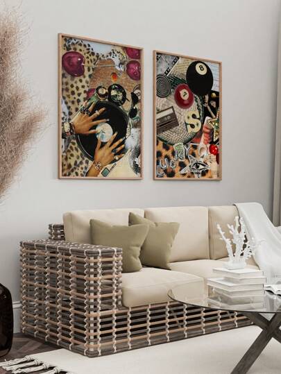 2 Pieces Red Cherry Posters Hand Hanging Picture Lucky Hanging Paintings 8 Ball Wall Arts Star Wall Prints Fashion Wall Stuff Vintage Posters Living Room Wall Decor No Frame Gifts Birthday Graduation