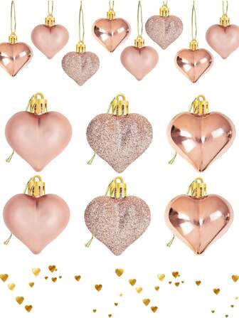 12 件香槟金情人节吊坠装饰、DIY 心形小饰品装饰、漂亮的悬挂工艺装饰，适合情人节、女友、婚礼、周年纪念悬挂装饰。