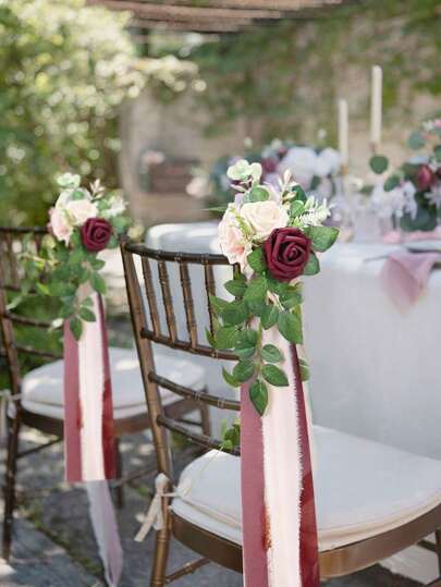 Wedding Aisle Decorations Pink Pew Flowers Set Of 8 Pew Flowers  For Wedding Ceremony Chair Decorations Party Decor With Artificial Flowers Eucalyptus And Ribbons