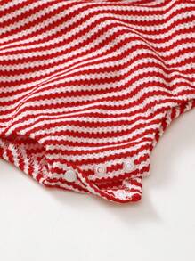 Baby Girls Red Striped Heart Embroidery Bodysuit, Adorable & Interesting Bodysuit, Best Gift For Babies