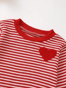 Baby Girls Red Striped Heart Embroidery Bodysuit, Adorable & Interesting Bodysuit, Best Gift For Babies