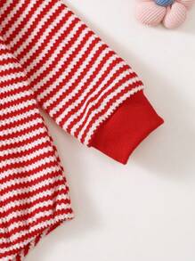 Baby Girls Red Striped Heart Embroidery Bodysuit, Adorable & Interesting Bodysuit, Best Gift For Babies