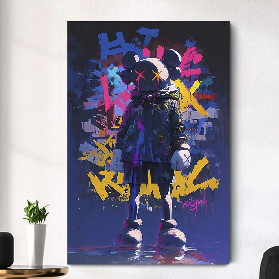 KAW Personalized Graffiti Modern Art Canvas, Creative Street Culture Wall Art, Suitable For Bedroom, Kitchen, Dining Room, Living Room, Office, And Other Home Wall Decorations - 裱框 - 查看 1