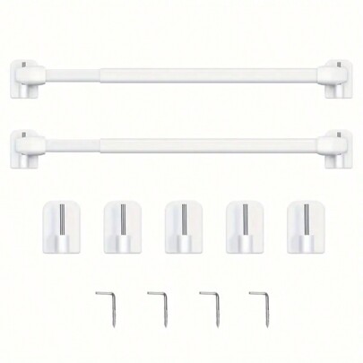 2 hastes de cortina de janela expansíveis, 4 parafusos de 7 tipos e 5 suportes de plástico adesivos